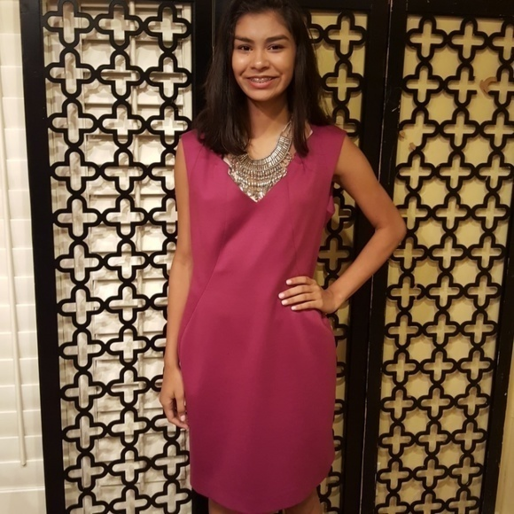 TAHARI‎ PINK SHEATH DRESS V NECK SIZE 10